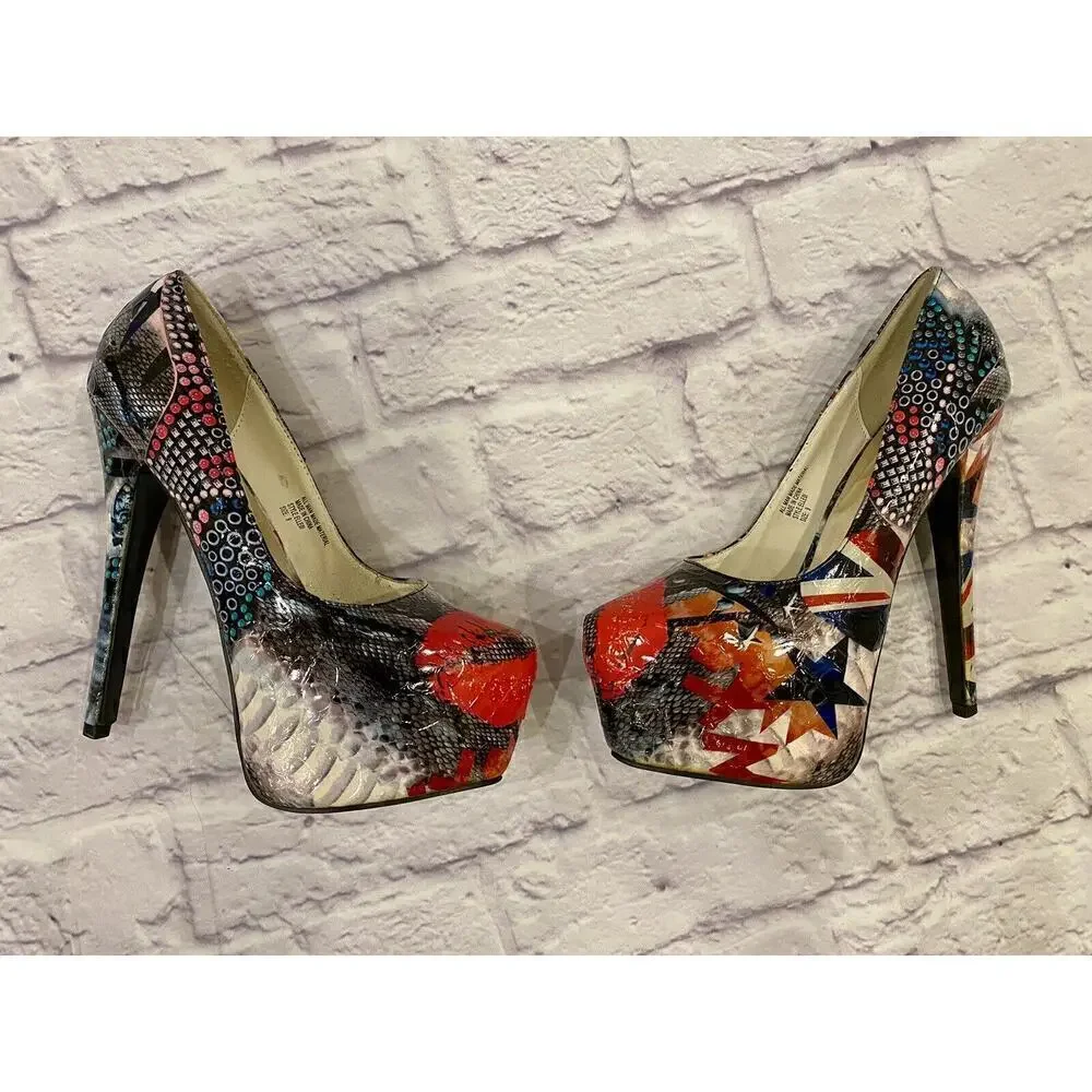 Rosette Artsy Platform Heels Women’s Size 9 Rave Dance Lips Party Disco Retro